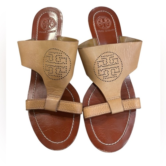 Tory Burch tan leather slip on baby wedge sandal size 6 - Picture 1 of 7